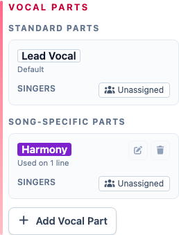 Vocal Parts section with a song-specific Harmony part