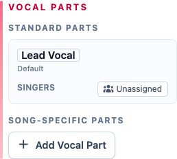 Stage Mate Vocal Parts panel showing Lead Vocal